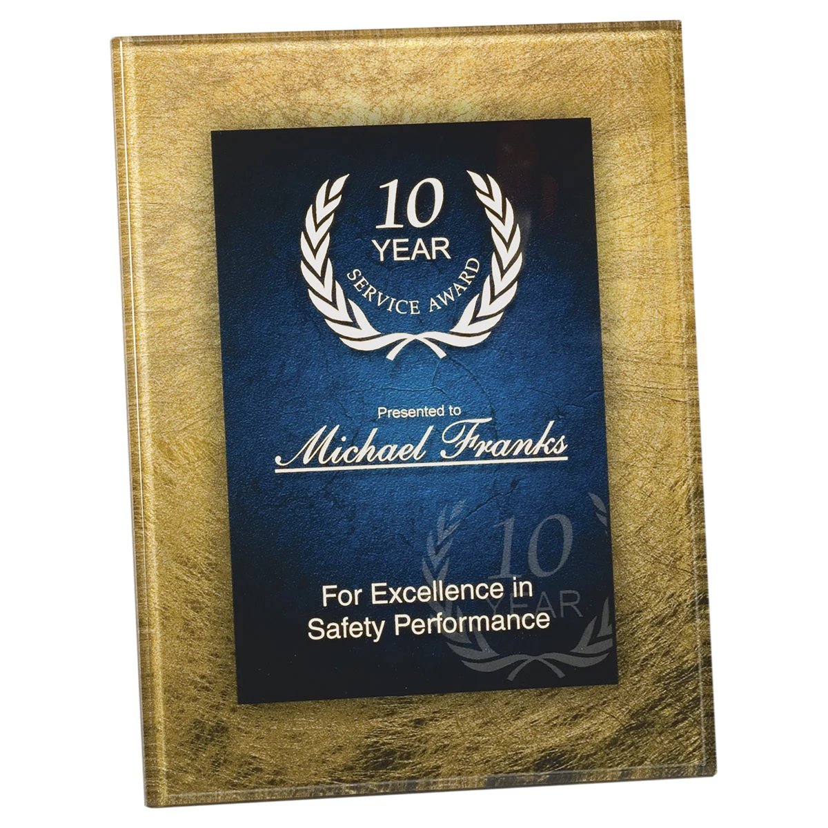 7.75" x 9.75" Gold & Blue Acrylic Plaque Award 1
