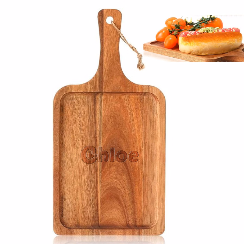 Wooden Food Serving Tray w/ Handle