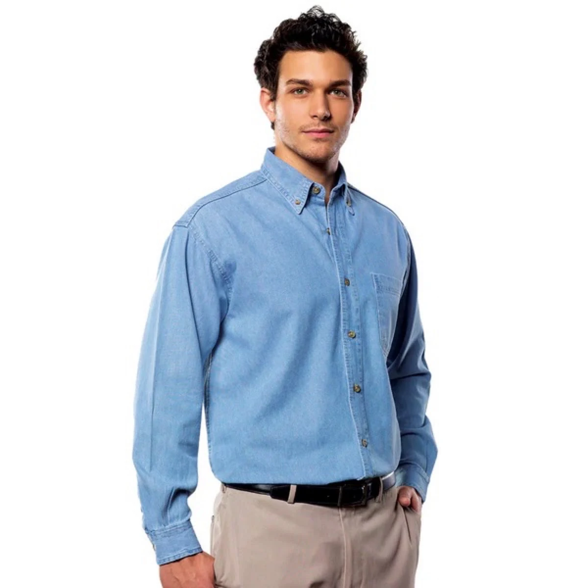 Men's Tall Long Sleeve Cotton Denim Shirt 1
