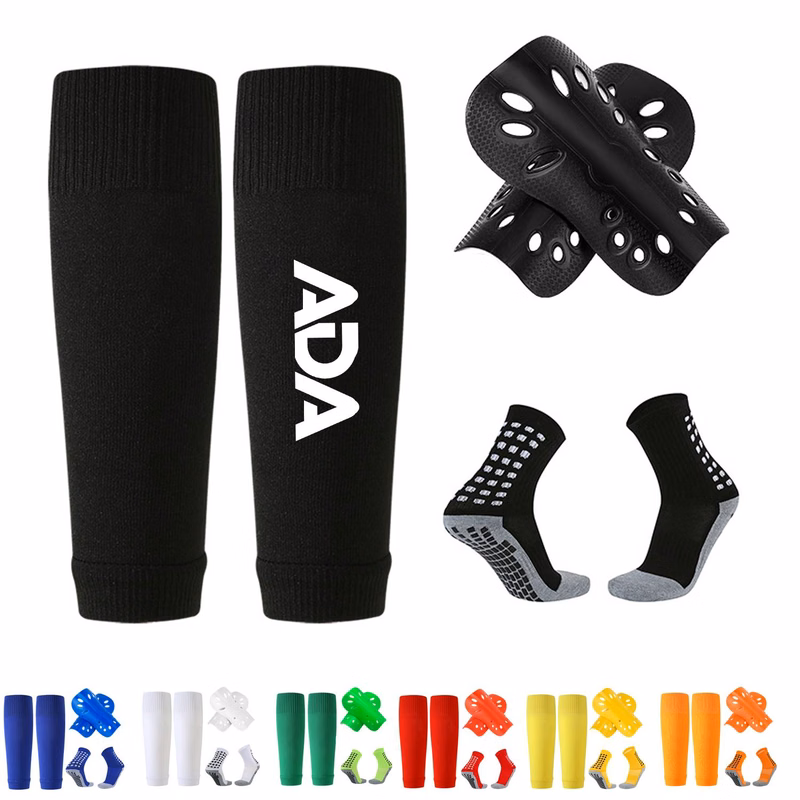 Kids Soccer Shin Guards w/ Knit Socks 3-Piece Protective Set