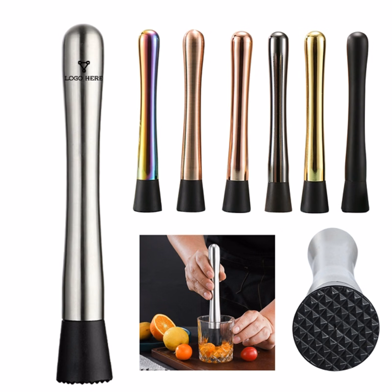 MOQ 50 Premium Stainless Steel Cocktail Muddler with Grooved Head