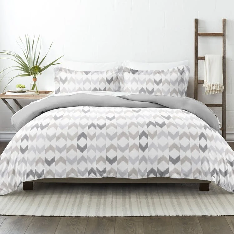 Reversible Duvet Cover Sets - Chevron Gray Full-Queen 3 Piece 1