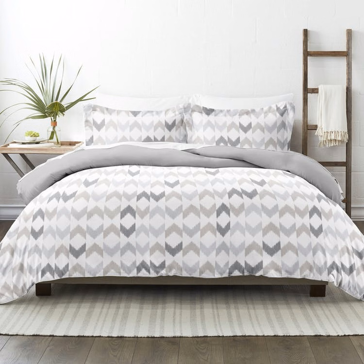 Reversible Duvet Cover Sets - Chevron Gray Full-Queen 3 Piece
