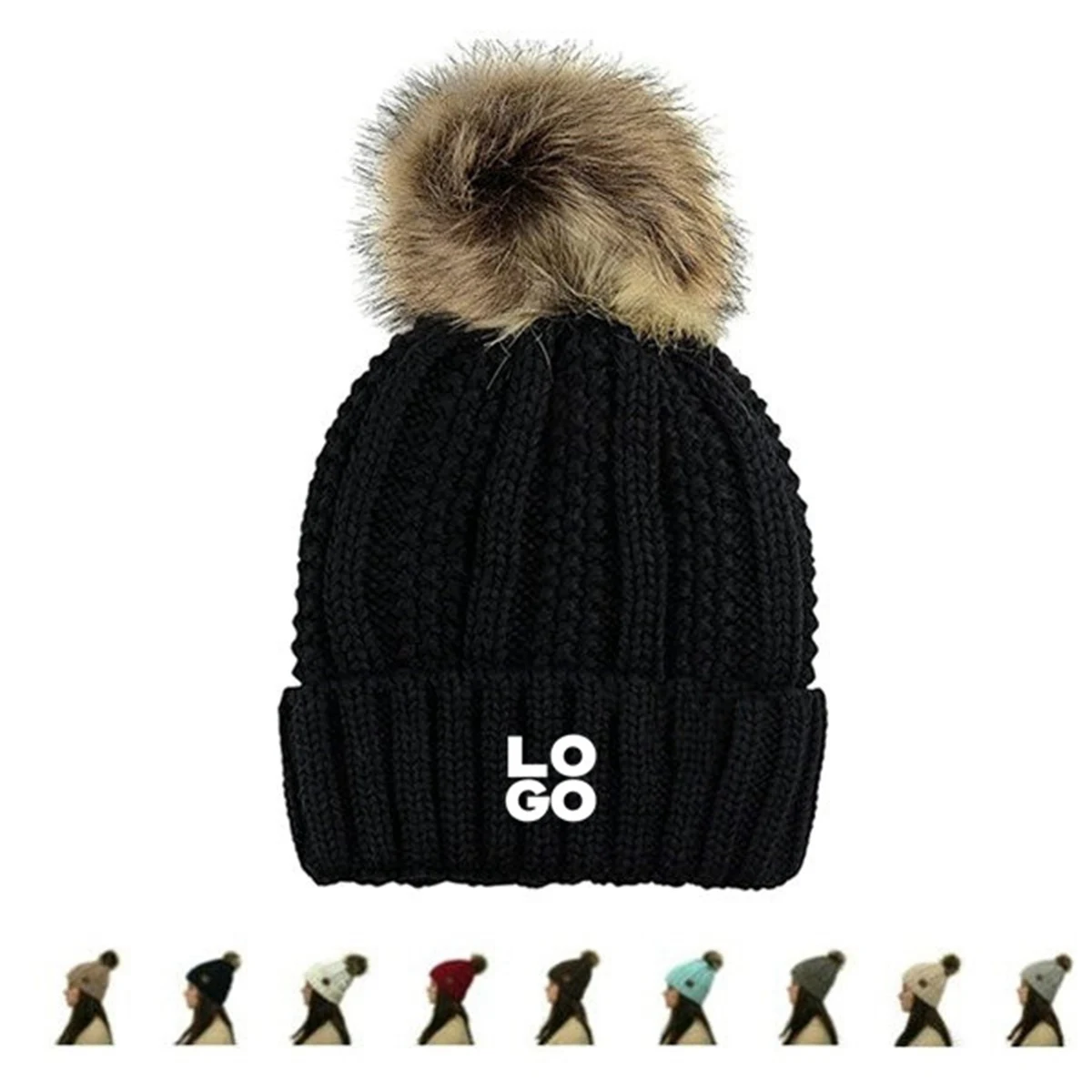 Faux Fur Pom Beanie Hat 1