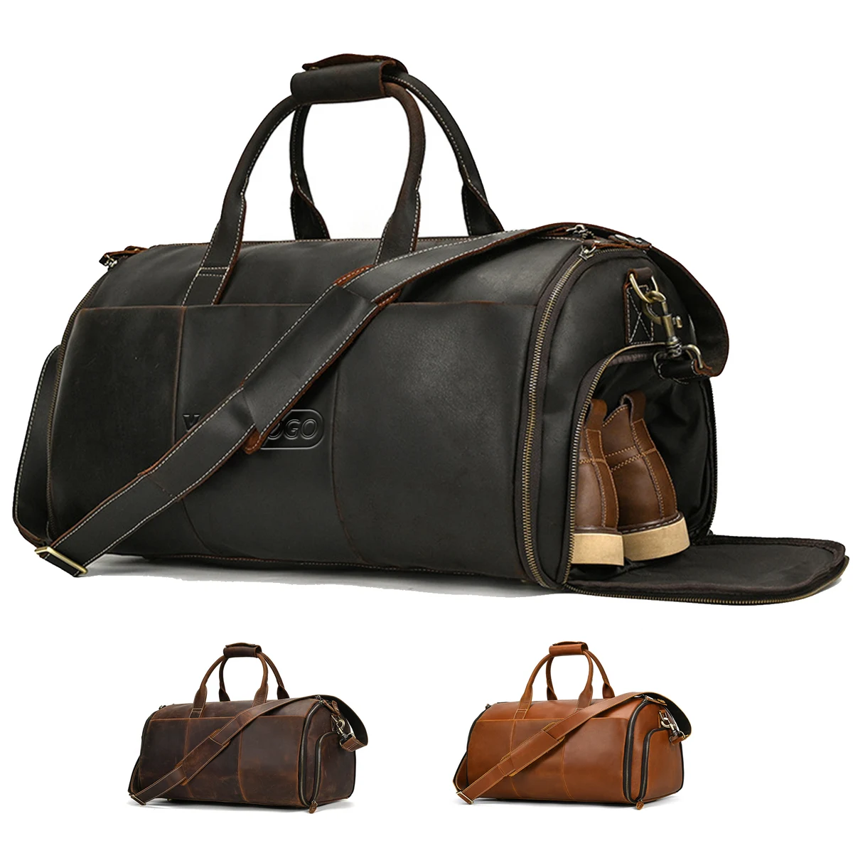 Genuine Leather Weekender Garment Duffle Bag 1