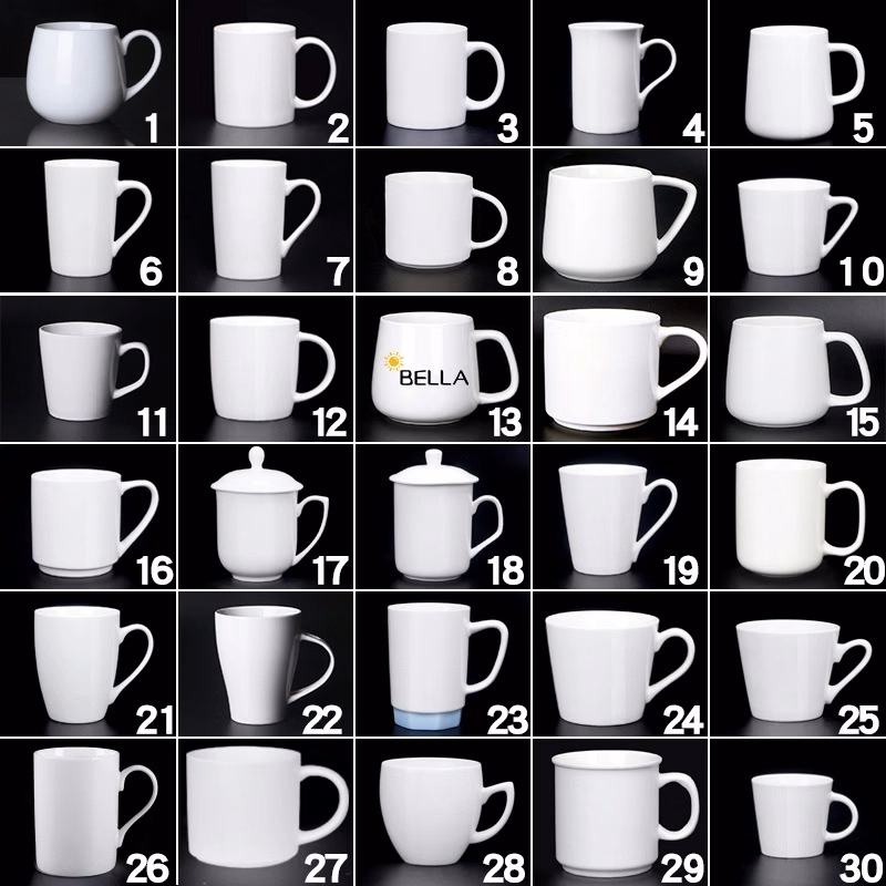 10-15 Oz White Porcelain Coffee Mugs With Handles