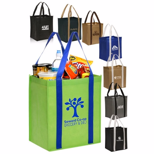Dual Tone Non-Woven Grocery Tote Bag - 12" W x 14" H