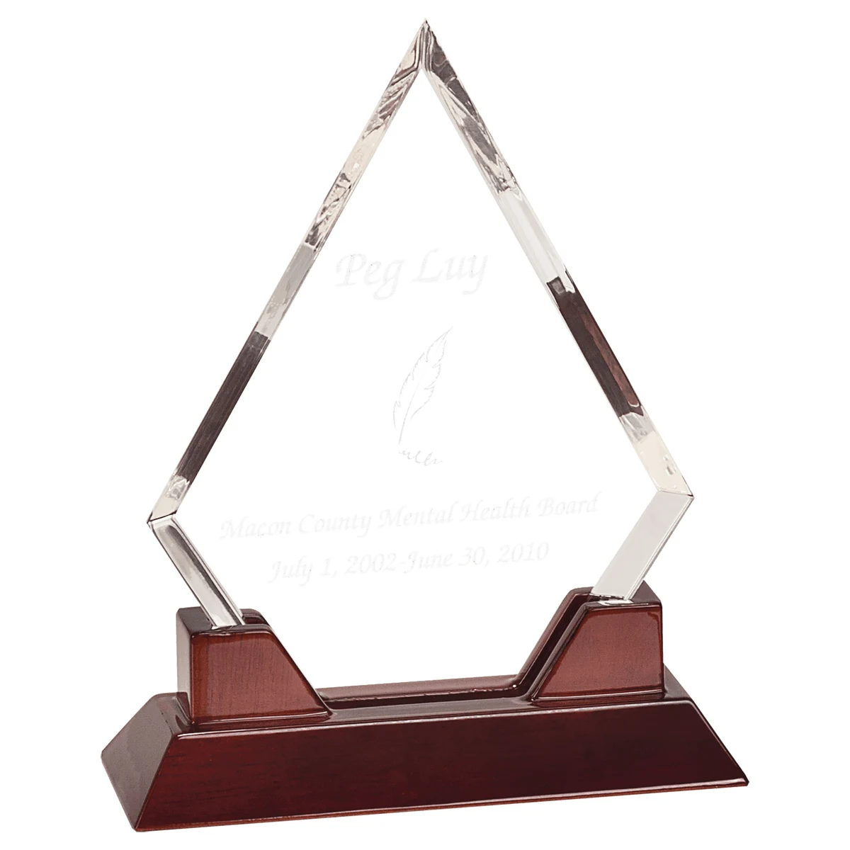 9" Diamond Prestige Acrylic Award w/ Rosewood Piano Finish Base 1