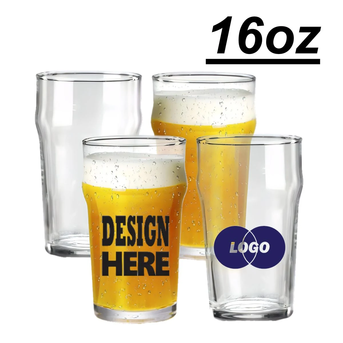 Custom 16oz Heavy Base Clear Beer Glass 1