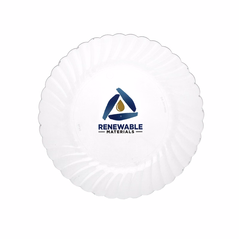 7.500" Scalloped Heavy Weight Plastic Plate Round Clear Digital Print