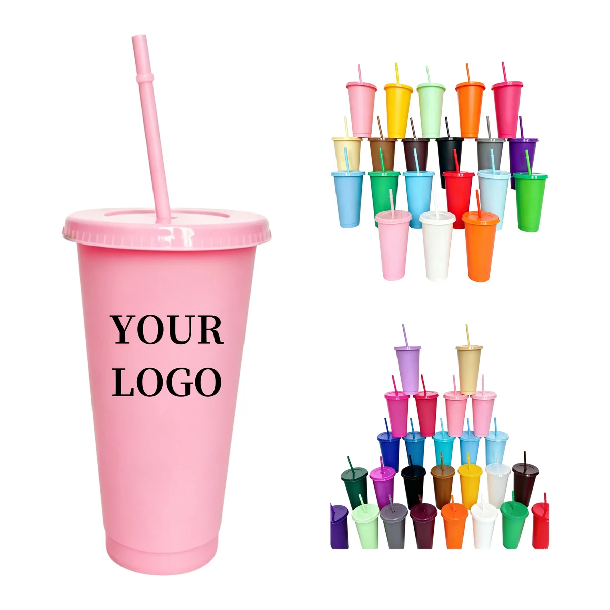 Single Layer 24oz Plastic Cup with Straw 1