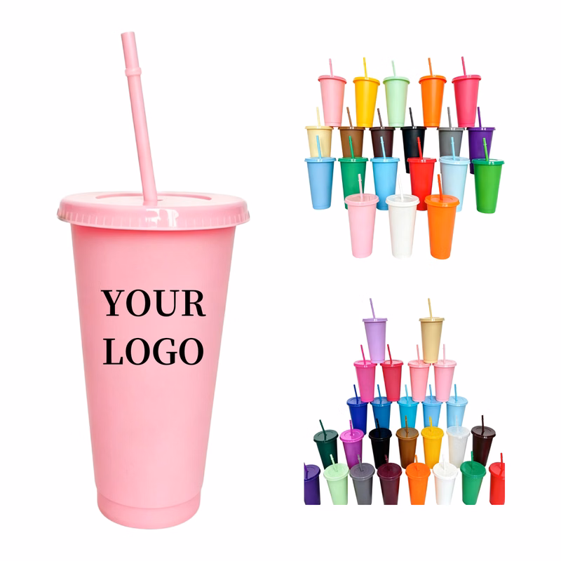Single Layer 24oz Plastic Cup with Straw
