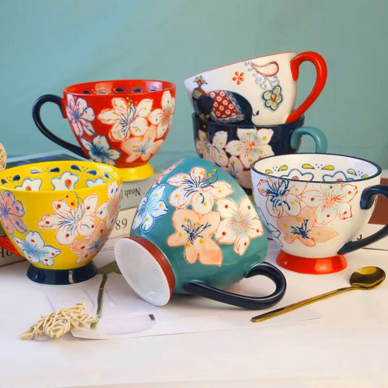 17oz Hand-Painted Vintage Breakfast Ceramic Water Cup