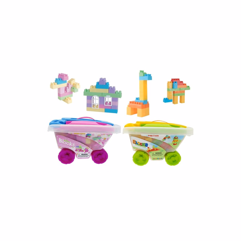 Blocks & Cart Playsets - 55 Pieces Assorted Colors