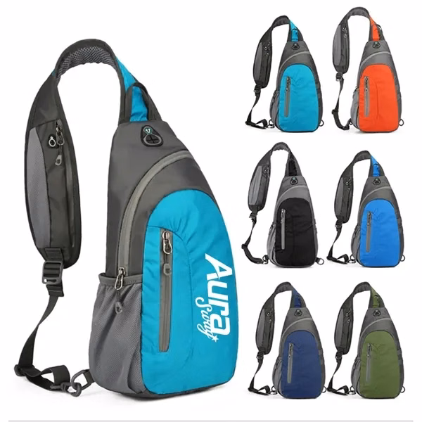 Custom Waterproof Cycling Sling Bag — Side Mesh Pockets 15" Crossbody Bag