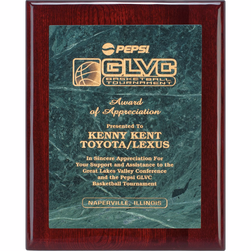 9" X 12" Piano Rosewood Plaque With Genuine Green Marble Attached