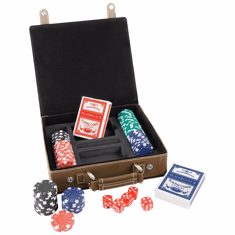 Rustic/Gold Leatherette 100 Chip Poker Set