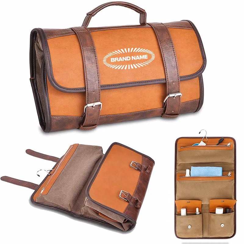 Leather Hanging Travel Toiletry Dopp Kit Bag