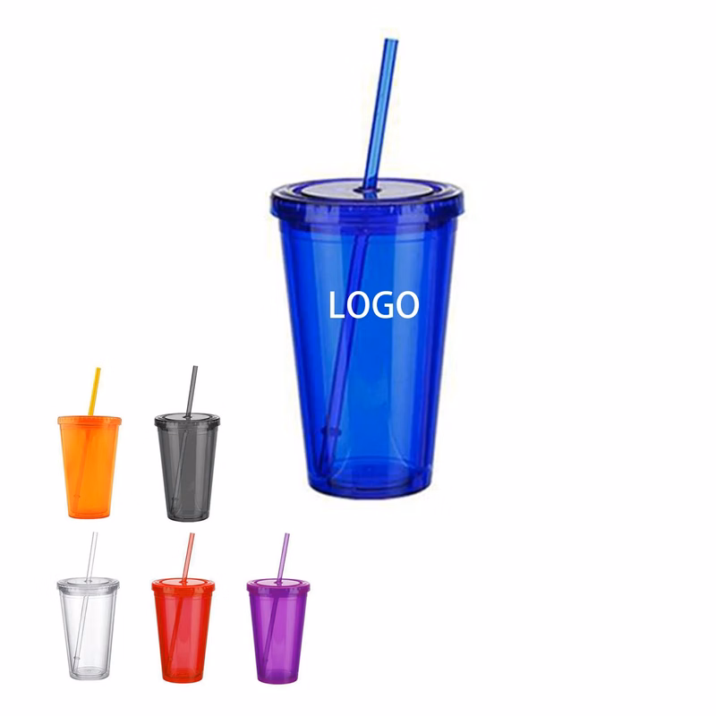 Reusable 15Oz Plastic Stadium Cup With Lid Straw