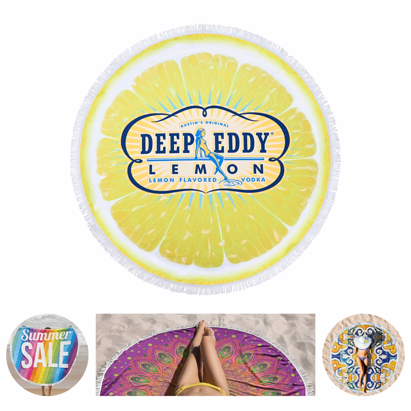Round Microfiber Beach Towel with Fringed Raw Edges
