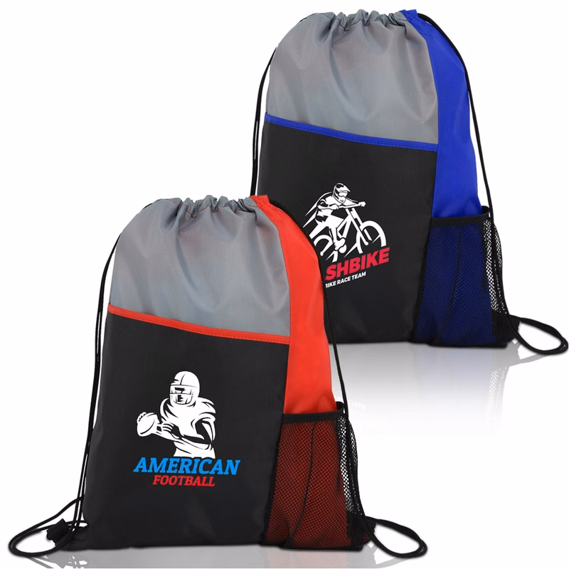 Sports Drawstring Backpack With Slant Pocket