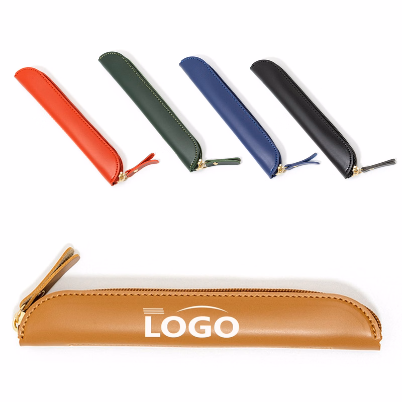 Compact PU Leather Zipper Pencil Bag