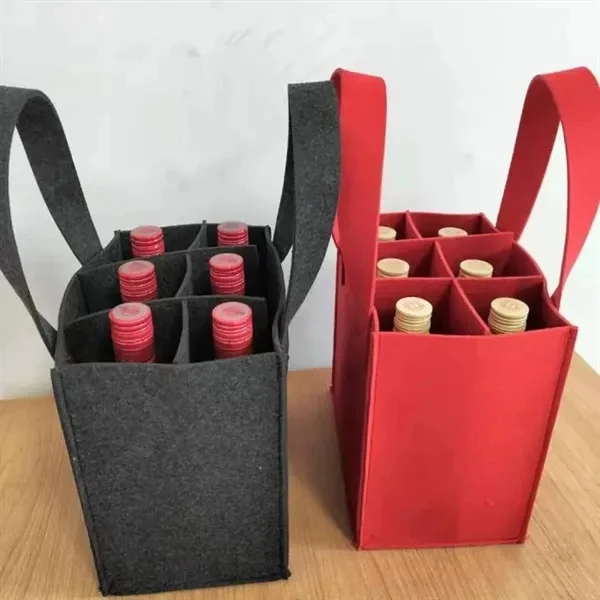 6-Pack Portable Felt Wine Bottle Tote 1