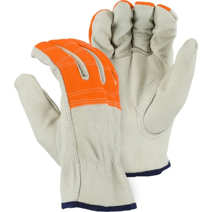 Majestic Cowhide Drivers Glove with Hi-Viz Cloth Fingers 1
