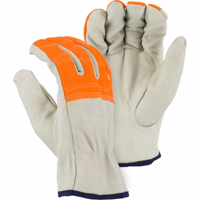Majestic Cowhide Drivers Glove with Hi-Viz Cloth Fingers