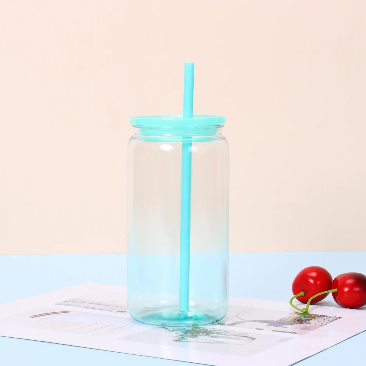 16 oz Plastic Tumbler with Straw and Lid 1