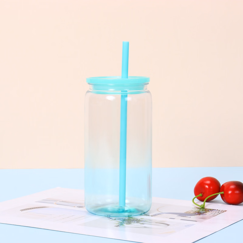 16 oz Plastic Tumbler with Straw and Lid