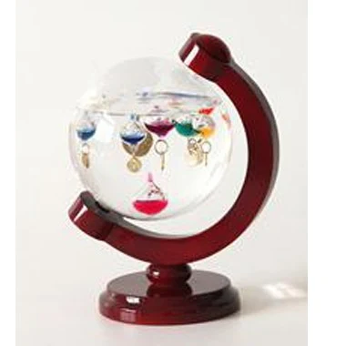 7.75" Globe Galileo Thermometer om Wood Axis Stand 1