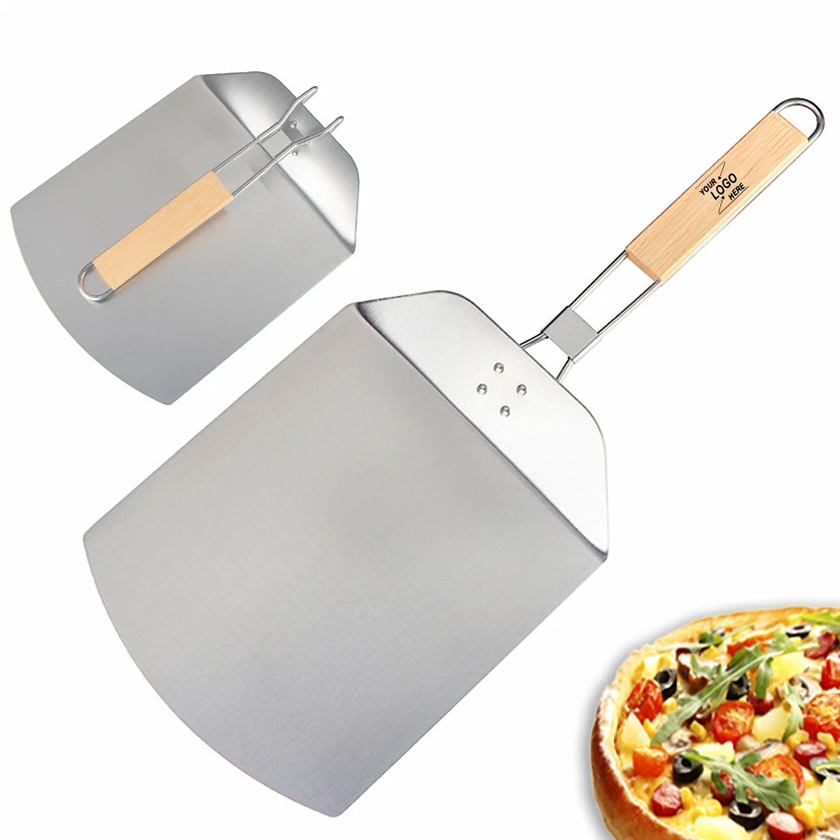 Foldable Stainless Steel Pizza Peel Paddle, custom kitchen gadget with logo imprint 1