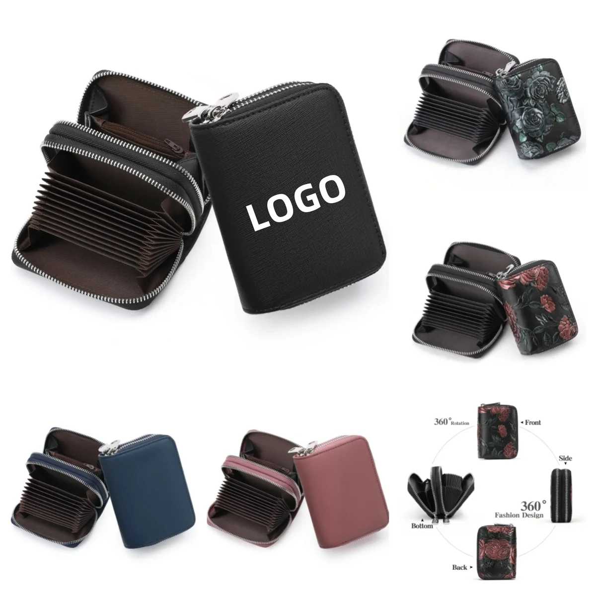 Premium Dual Zipper RFID-Blocking Leather Card Holder 1