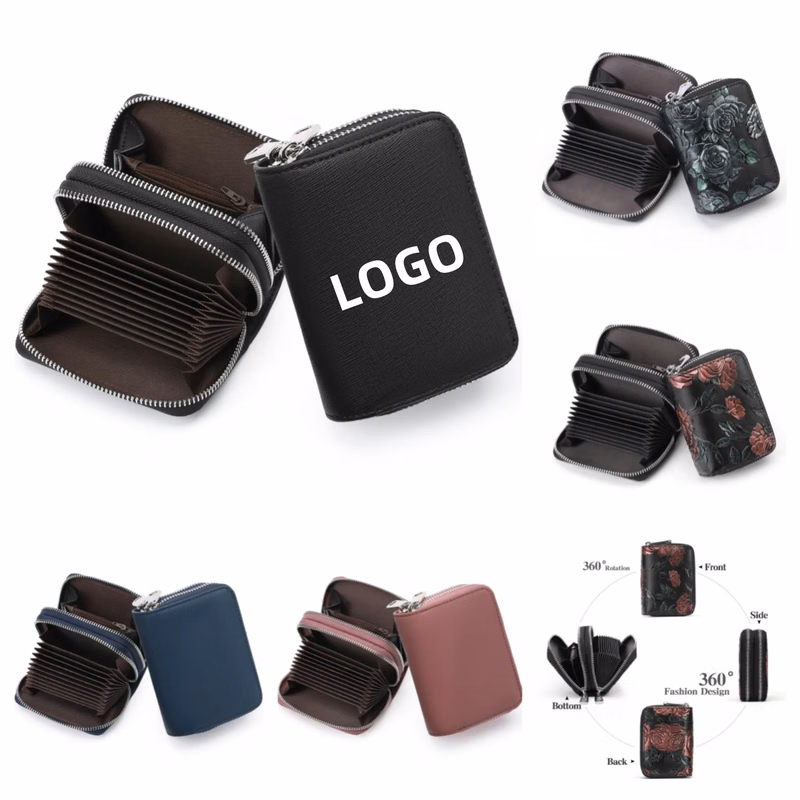 Premium Dual Zipper RFID-Blocking Leather Card Holder