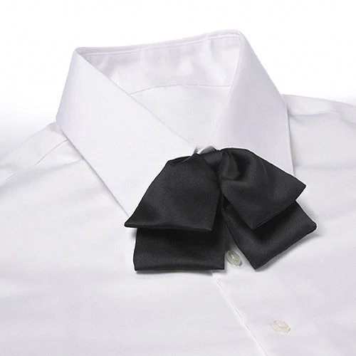 Black Adjustable Band Polyester Satin Floppy Bow Tie 1