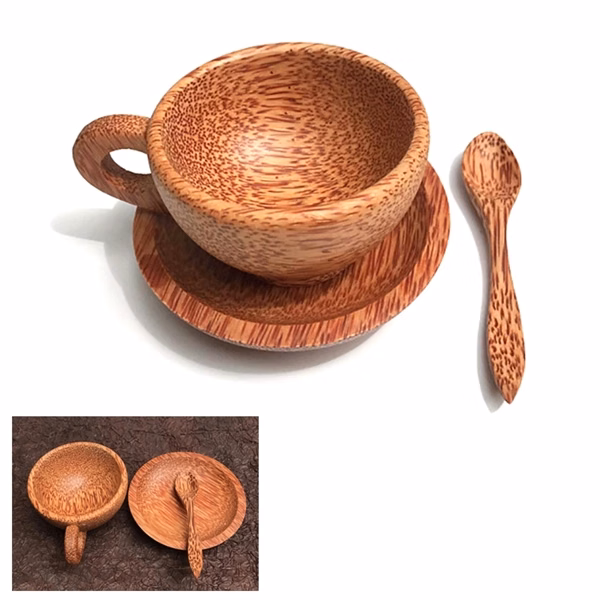 Coconut Wooden Coffee Mug with Saucer