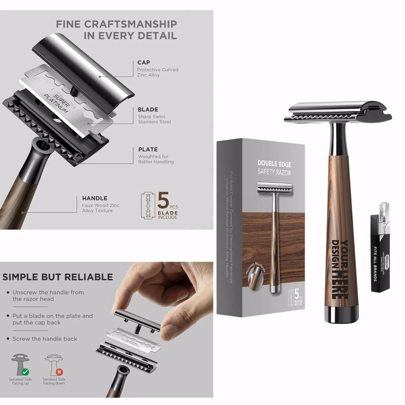 Double Edge Safety Razor: Wooden Handle Shaving & Grooming