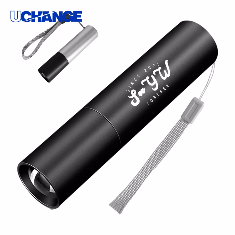Cylindrical USB Aluminum Flashlight Tool with Lanyard