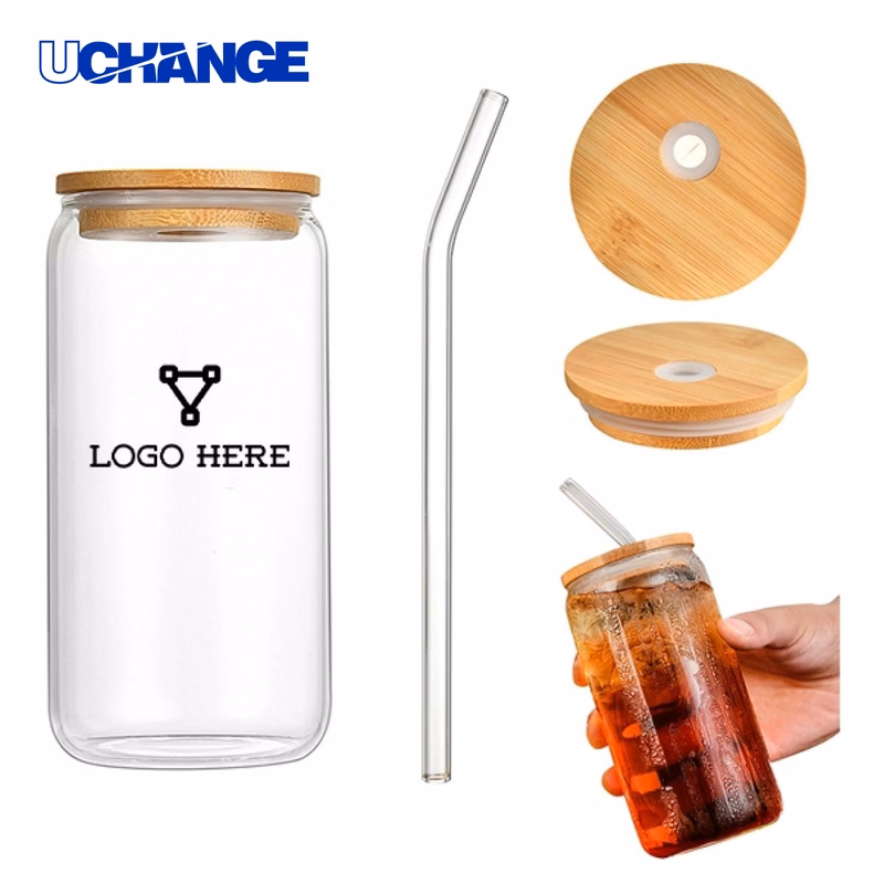 Pint Glass Container with Straw and Lid (16Oz)