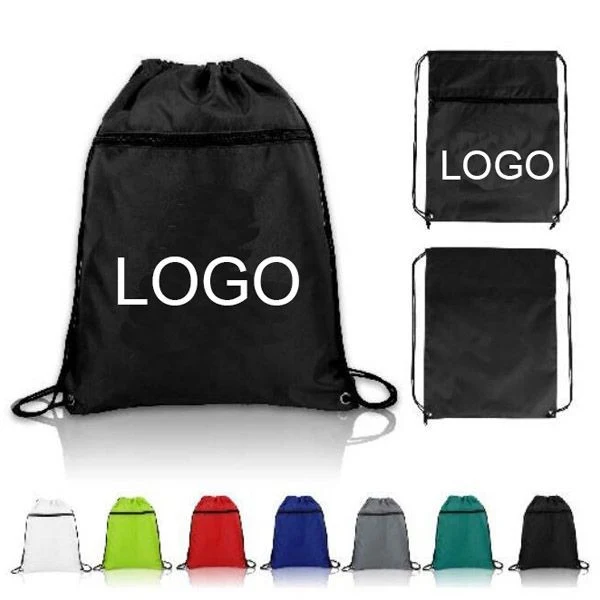 210D Zipper Drawstring Backpack W/ Grommets 1