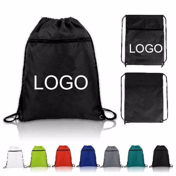210D Zipper Drawstring Backpack W/ Grommets