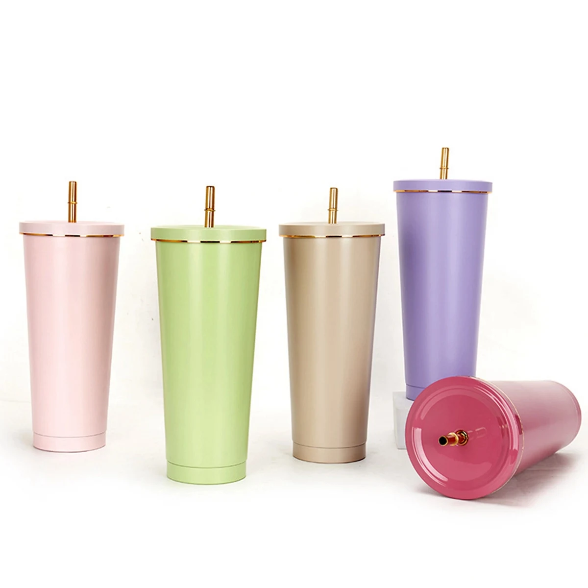 25 Oz. Double Wall Gold Edge Tumbler With Straw & Lid 1