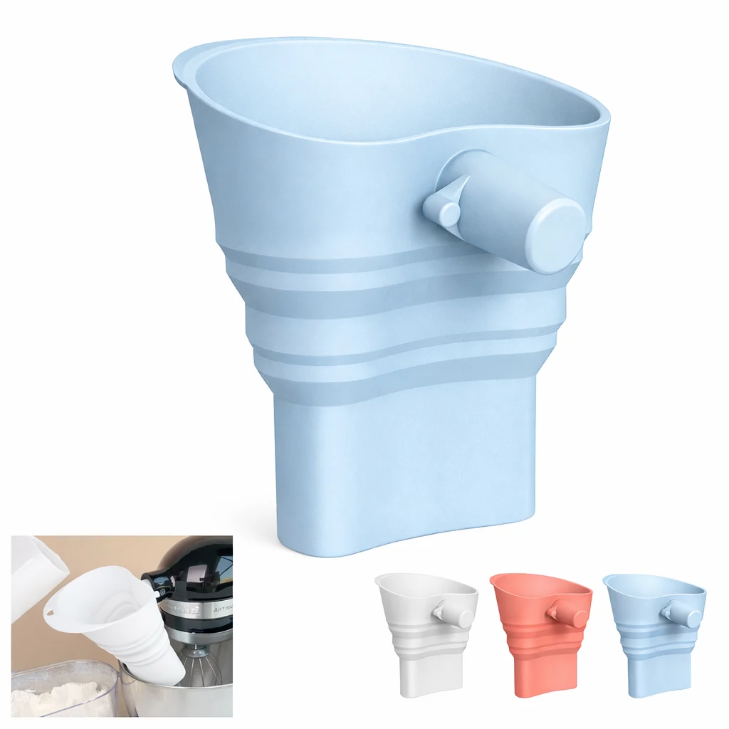 Collapsible Silicone Pouring Shield for Stand Mixer with Wide Funnel 1