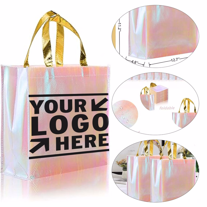 Glossy Reusable Grocery Pink Non Woven Fashionable Wedding Party Bridesmaid Gift Tote Bag