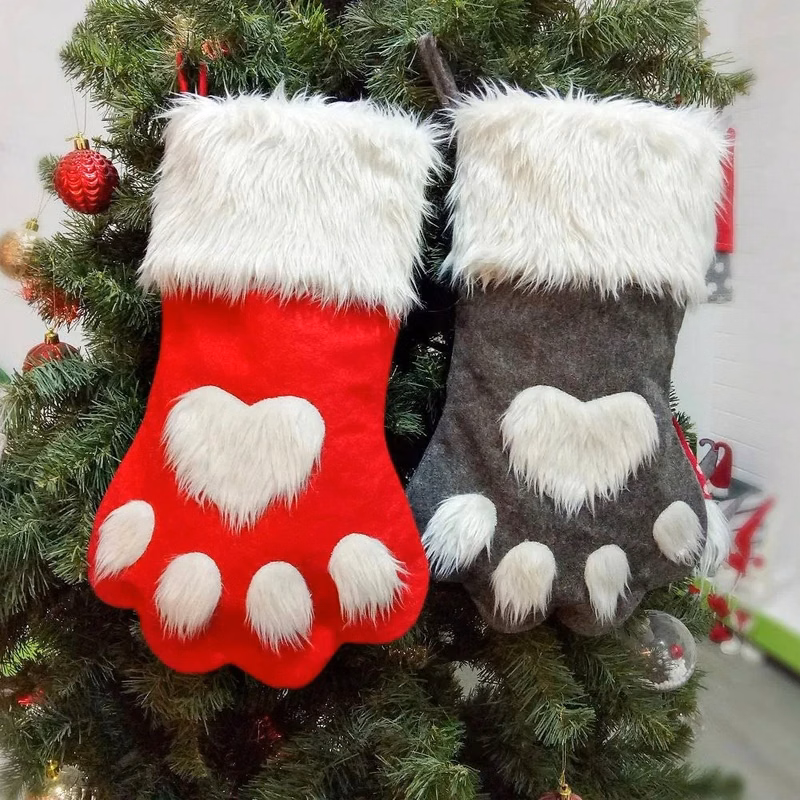 Pet Christmas Stocking Dog Paw Plaid