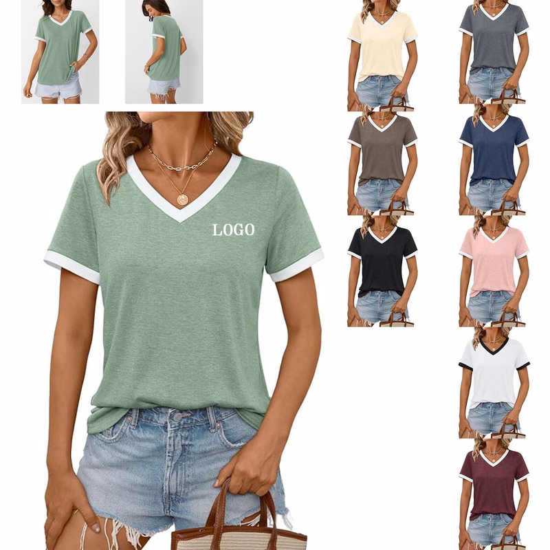 Woman Casual Soft Tunic V Neck Short Sleeve