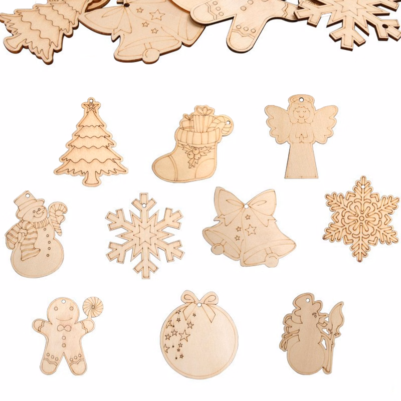 Customizable Wooden DIY Christmas Tree Festival Ornaments With Various Festive Shapes
