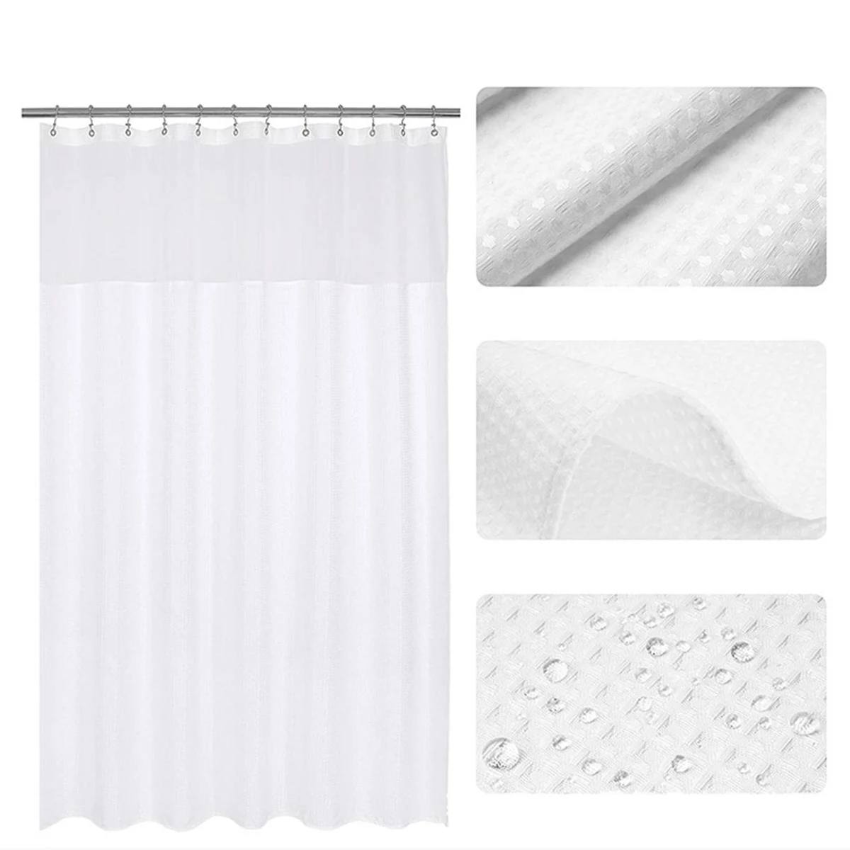 Waffle Weave Shower Curtain with Snap-in Fabric Liner Set 1