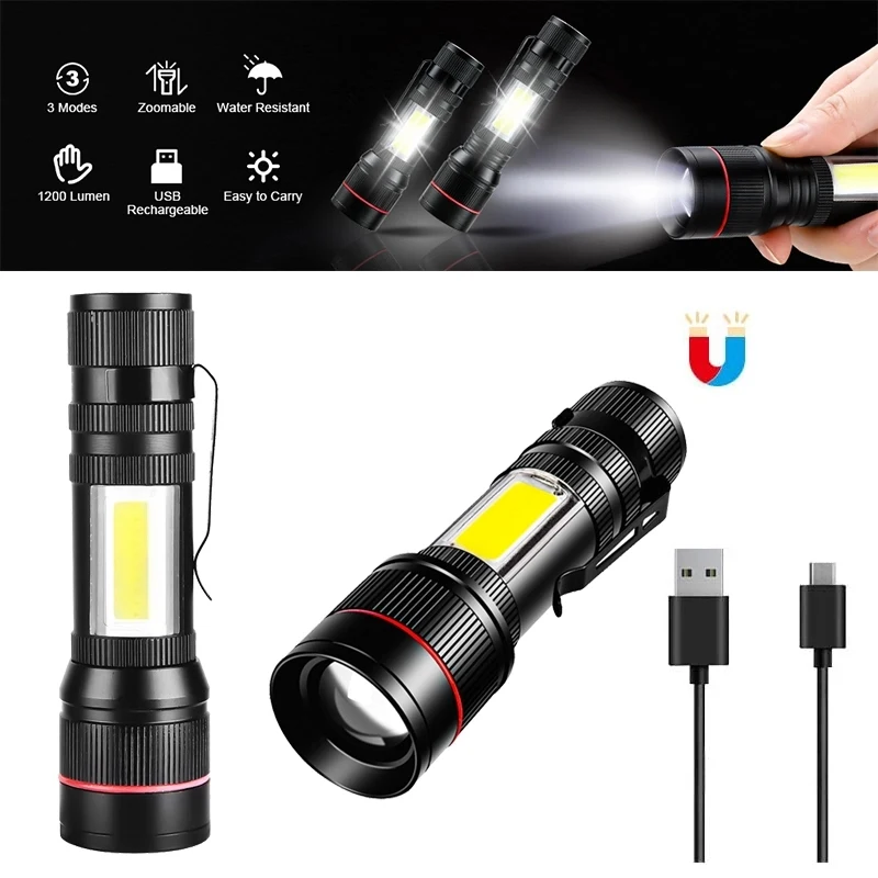 Zoomable Usb Led Flashlight With Clip 1